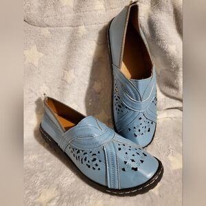 Women's Light Blue Perforated Slip-On Flats